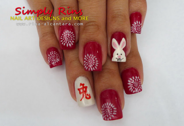 Easter Bunny Face And Chinese Symbol Nail Art Idea