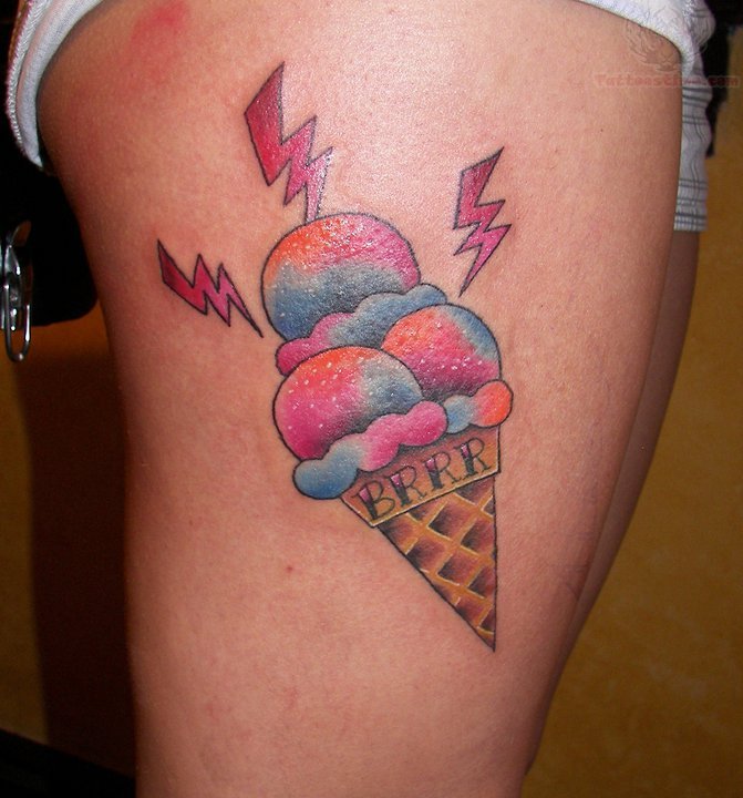 Energy Ice Cream Tattoo On Thigh