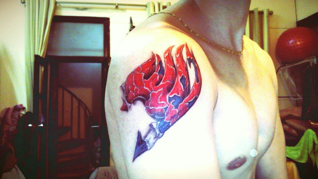 Fairy Tail Ripped Skin Tattoo On Right Shoulder By Freeworld1995