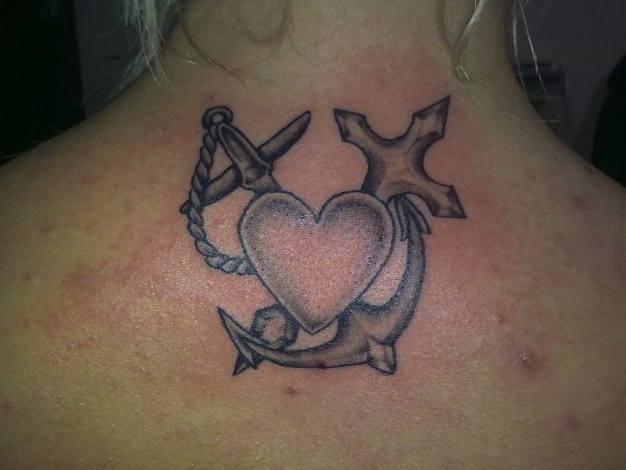 Faith Hope And Love Tattoo On Upper Back