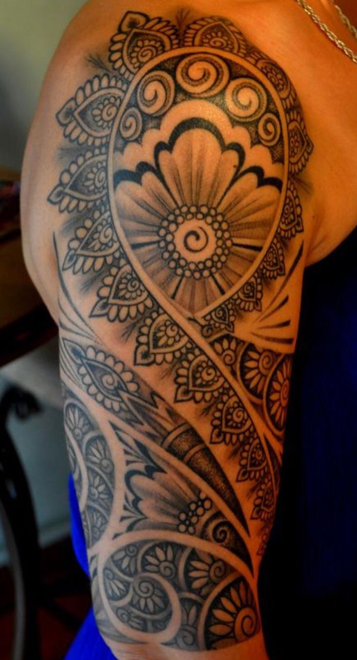 Fantastic Paisley Pattern Flower Tattoo On Right Half Sleeve