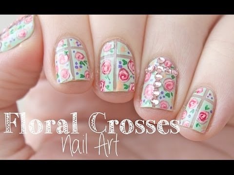 Floral Crosses Negative Space Nail Art