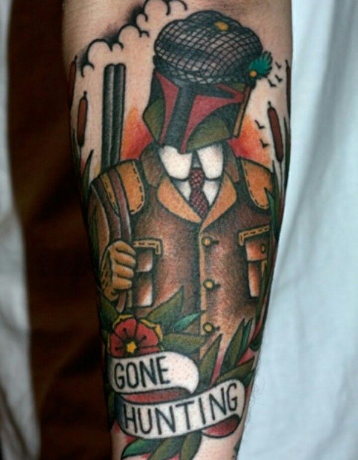 Gangsta Boba Fett Traditional Tattoo On Arm Sleeve