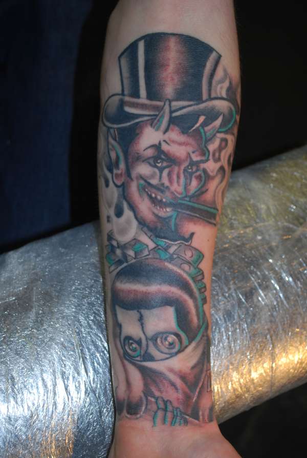 Gangsta Devil Tattoo On Forearm.