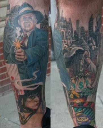 Gangsta In City Tattoo On Both Back Legs