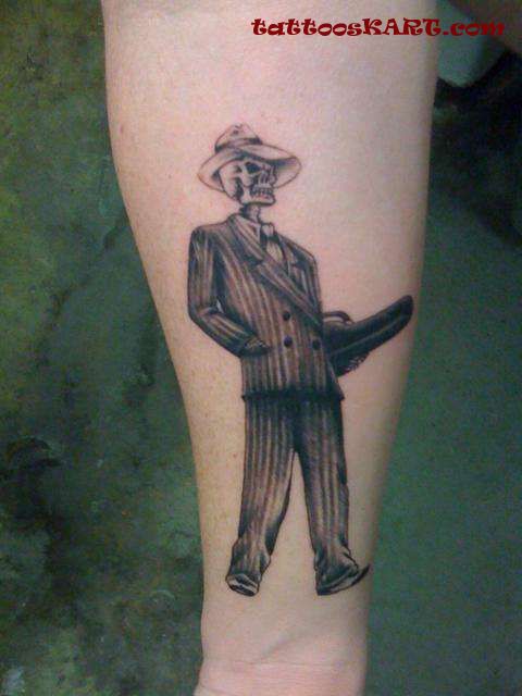 Gangsta Skeleton Tattoo On Forearm
