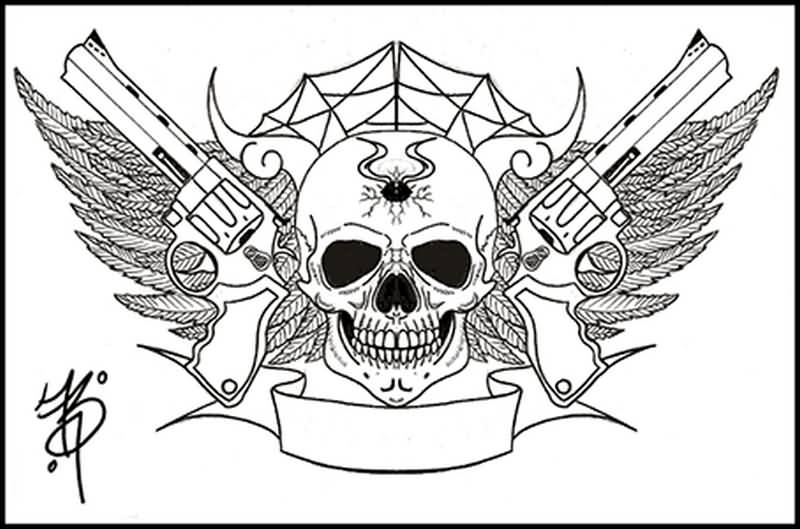 Gangsta Winged Skull Tattoo Design