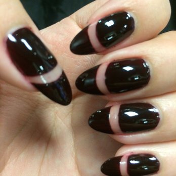 Glossy Black With Negative Space Stripes Nail Art