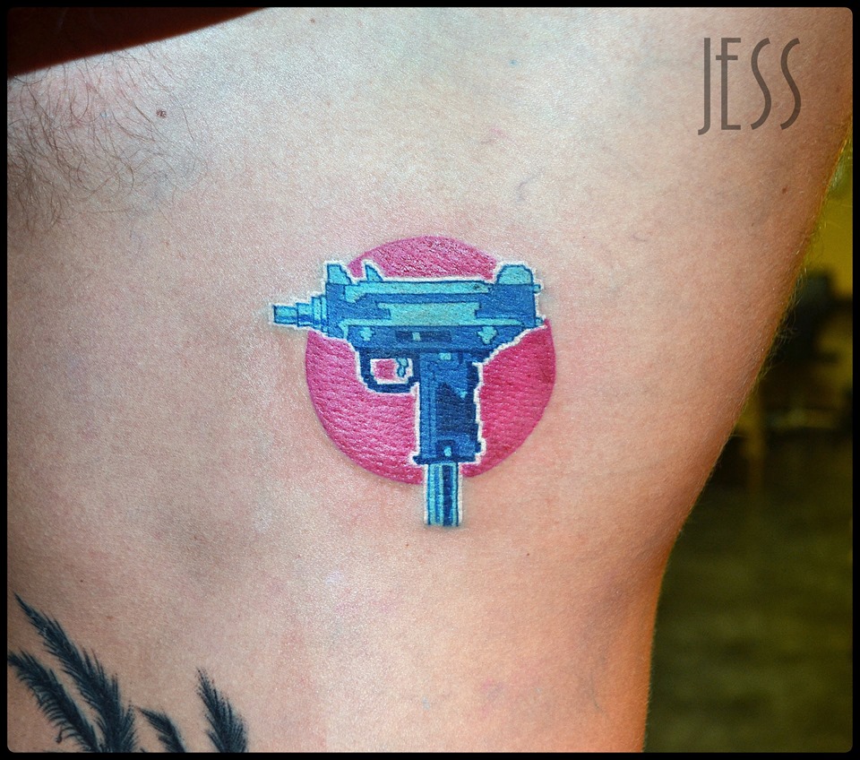 Glue Gun Tattoo On Side Rib by Jess Dunfield.