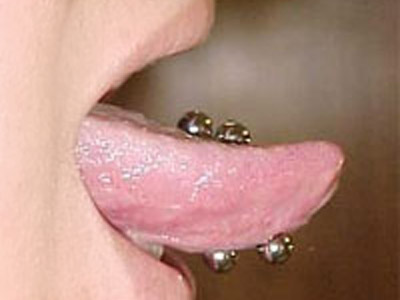 Gold Barbells Multiple Tongue Piercing