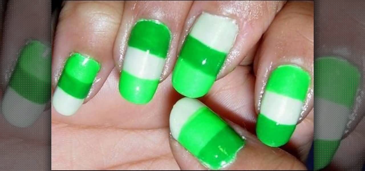 Green And White Candy Nail Art
