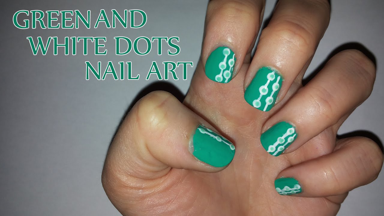 Green And White Dots Nail Art Tutorial