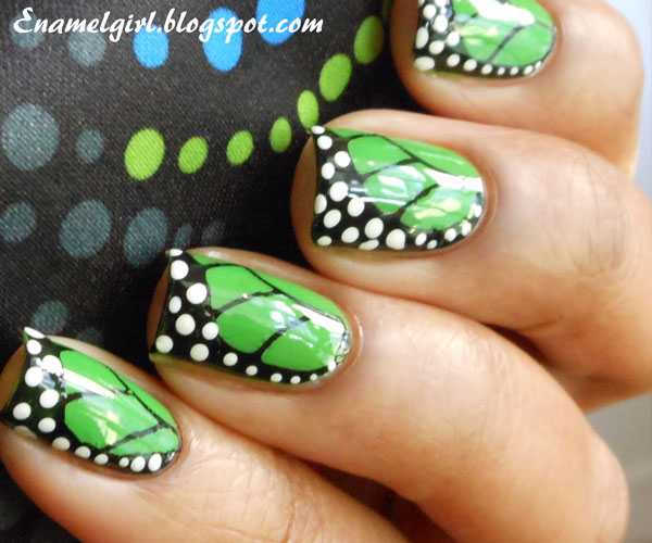 Green Butterfly Wings Nail Art