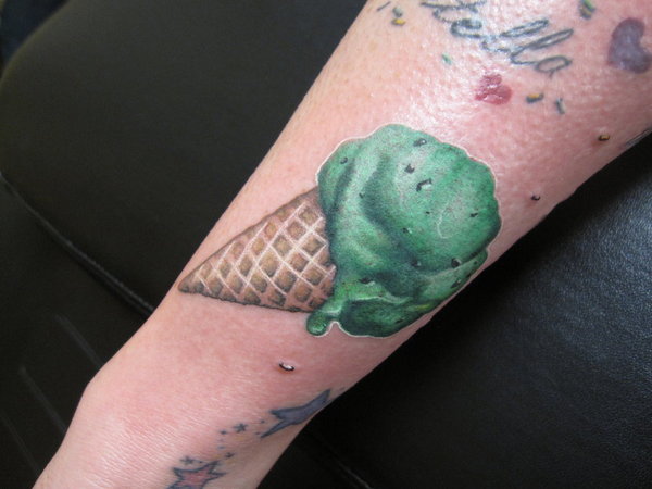 Green Ice Cream Cone Tattoo On Arm Sleeve