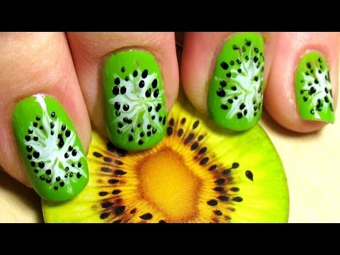 Green Kiwi Fruit Nail Art Tutorial