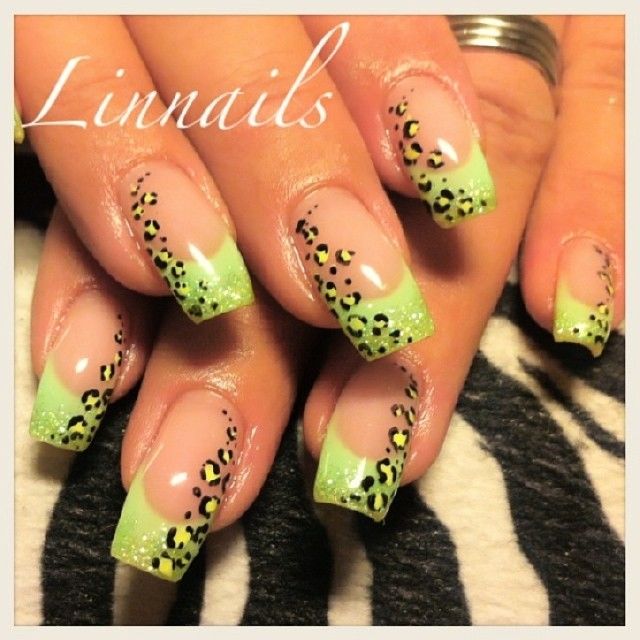 Green Leopard Print Nail Art Design Idea