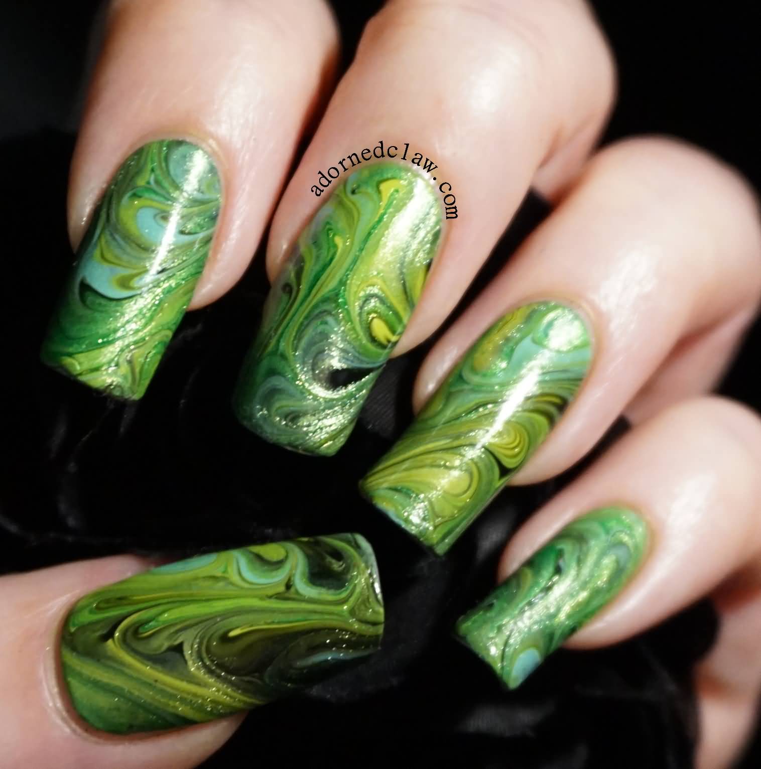 Green Marble Nail Art Design Idea