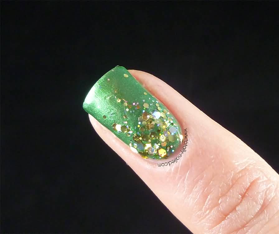 Green Nails With Gold Glitter Gradient Nail Art
