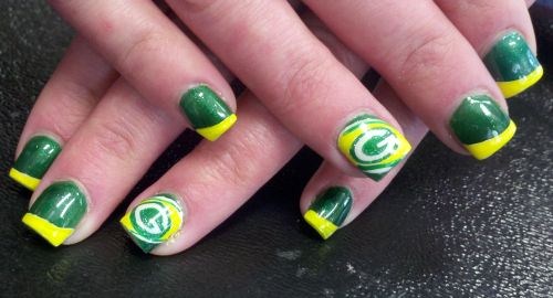 Green Nails With Neon Yellow Tip Nail Art