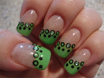 Green Polka Dots Nail Art Design Idea