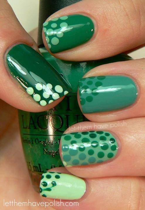 Green Polka Dots Nail Art Idea