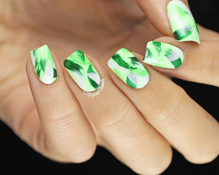 Green Strokes Nail Art Design