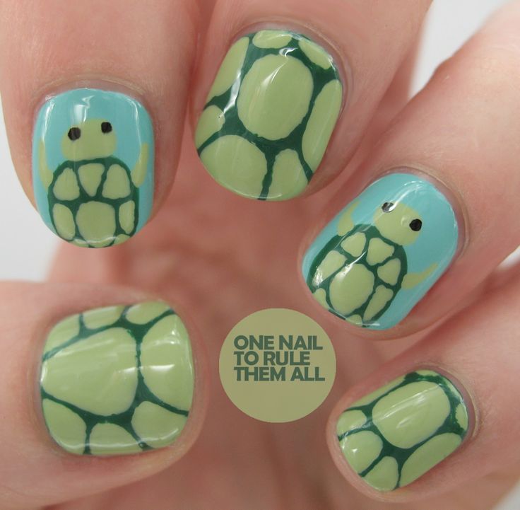 Green Tortoise Nail Art Design
