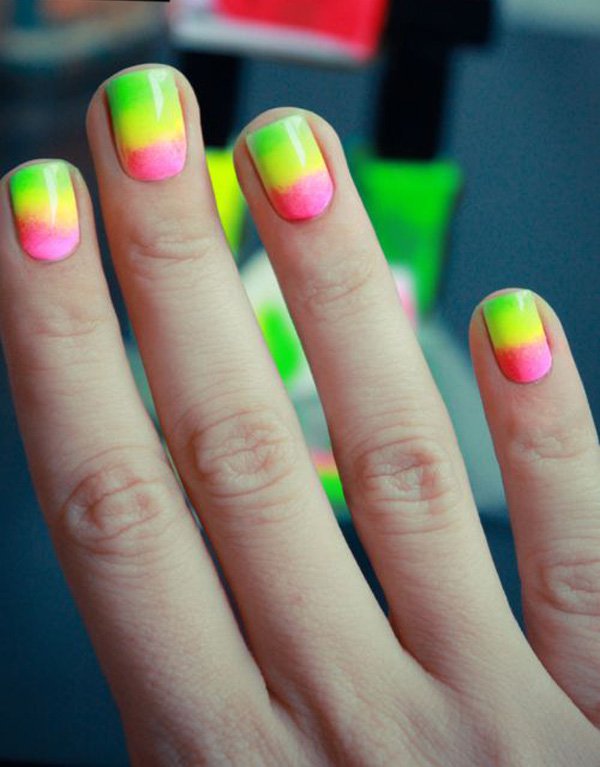 Green Yellow And Pink Gradient Candy Nail Art