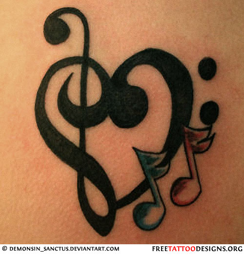 Heart Love And Music Notes Tattoo
