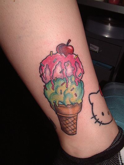 Hello Kitty With Double Scoops Ice Cream Tattoo