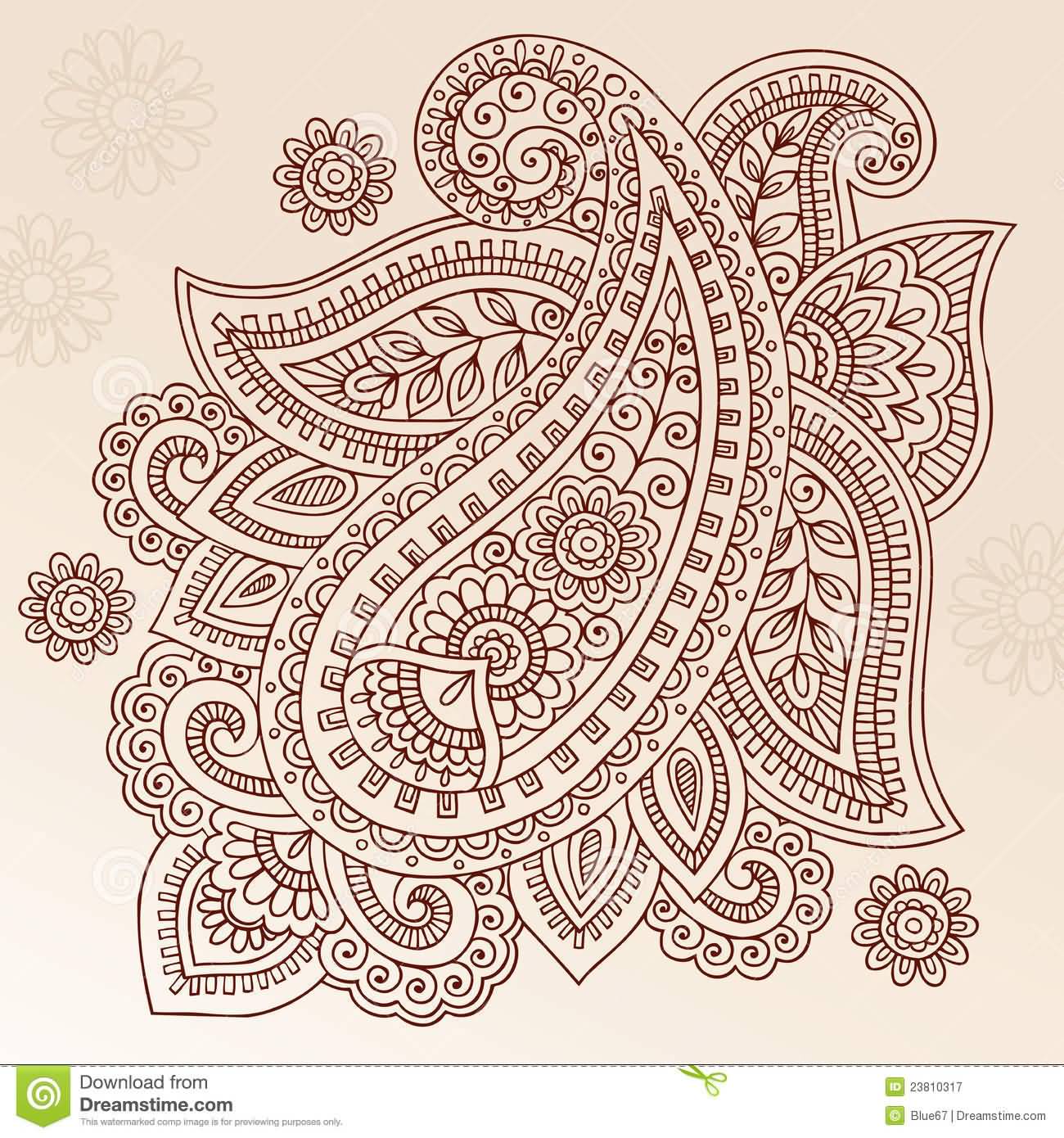Henna Flower Paisley Pattern Tattoo Stencil