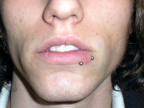 Horizontal Lip Piercing For Men