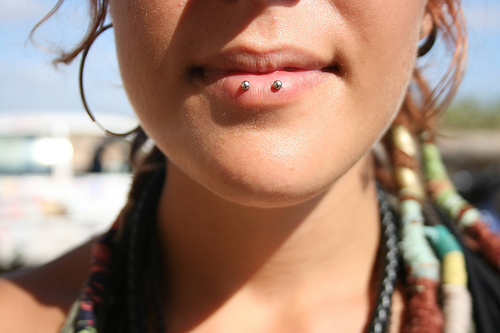 Horizontal Lip Piercing Picture For Girls
