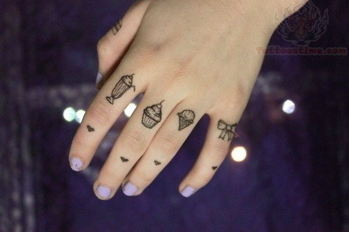 Ice Cream And Cupcake Tattoos On Fingers