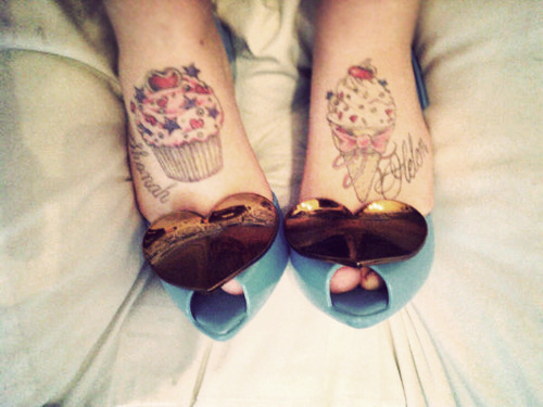 Ice Cream And Cupcake Tattoos On Foots