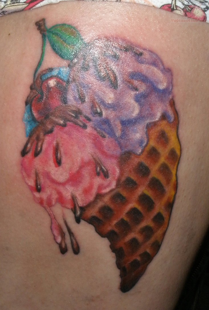 Ice Cream Cone Melting Scoops Tattoo