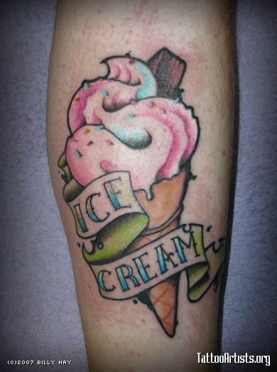 Ice Cream Cone With Banner Tattoo