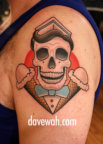 Ice Cream Cones With Skull Tattoo On Left Shoulder