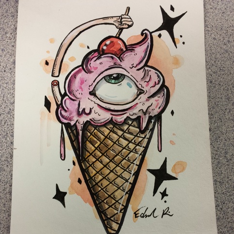 Ice Cream Having Eye Cone Tattoo Design