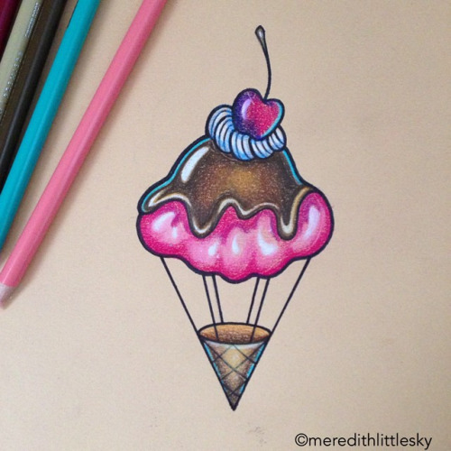 Ice Cream Hot Balloon Tattoo Design