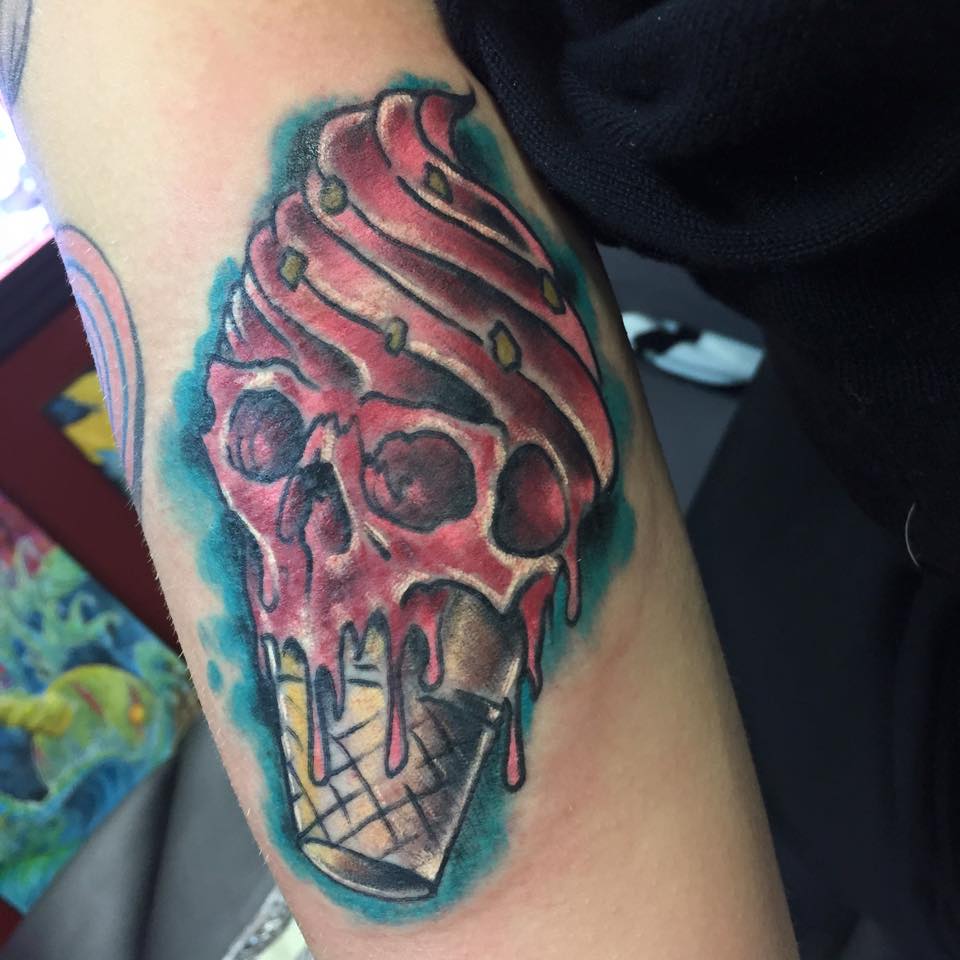 Ice Cream Skull Tattoo On Arm By Collin Kity