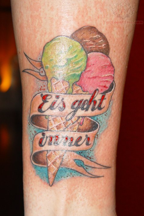 Ice Cream Softy With Lettering Banner Tattoo