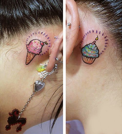 Ice Cream Tattoo For Ear Backside