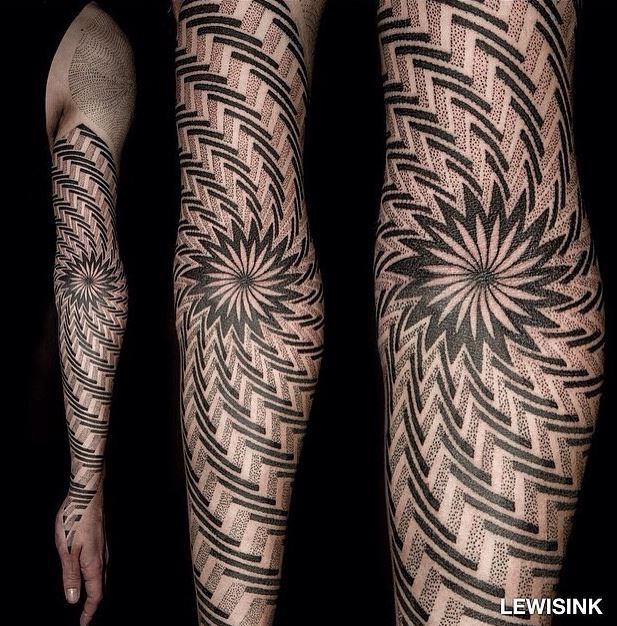 Illusion Mosaic Tattoo On Right Full Sleeve