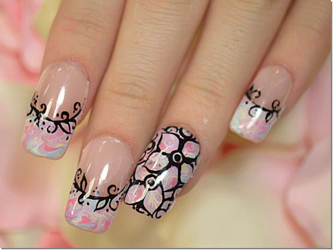 Japanese Flowers Design Nail Art Idea