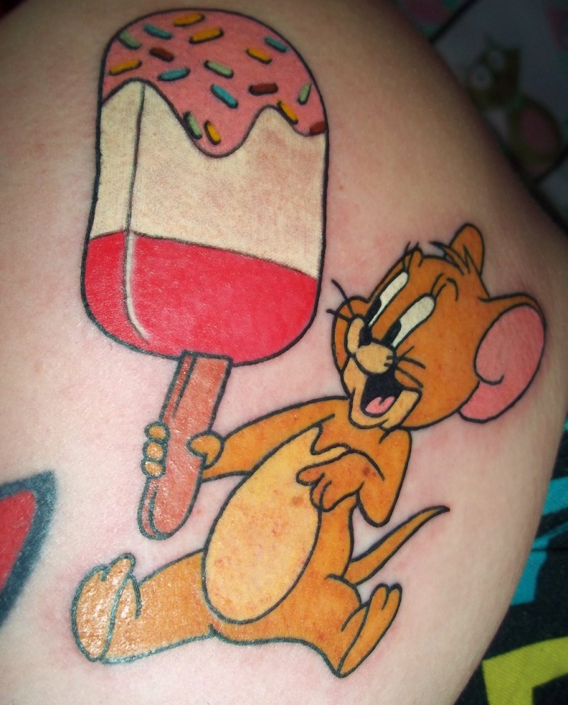 Jerry Mouse With Big Ice Cream Tattoo