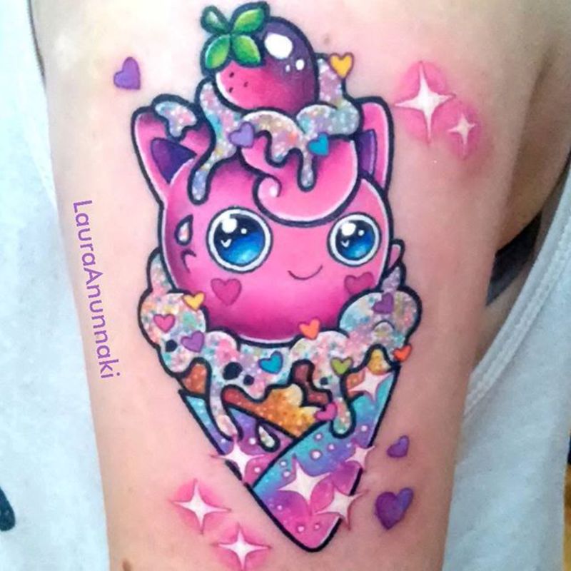 Jigglypuff Ice Cream Cone Tattoo On Right Half Sleeve