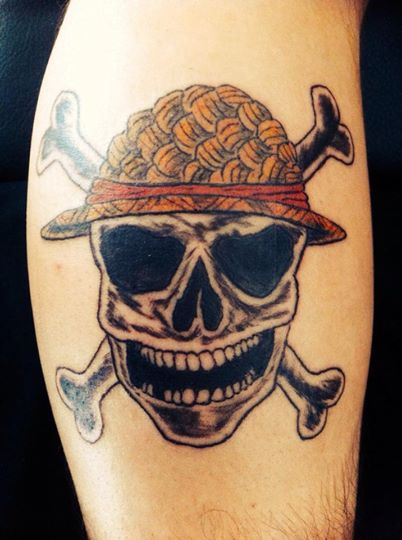 Jolly Roger Skull Wearing Straw Hat Tattoo