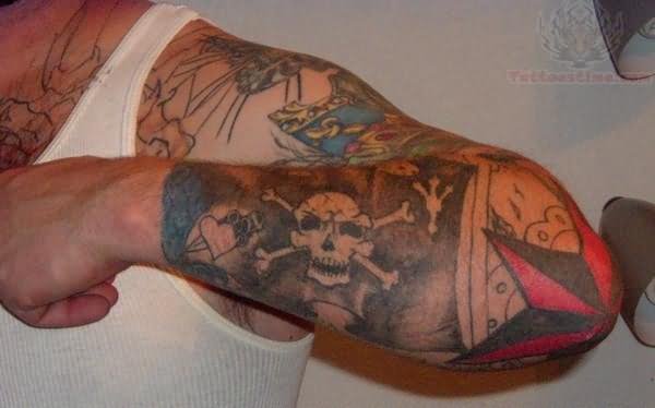 Jolly Roger Tattoo On Arm Sleeve
