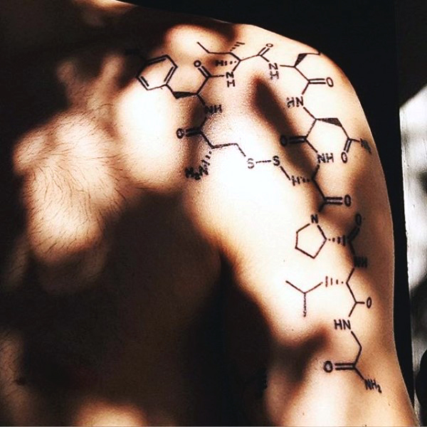 Large Chemistry Equation Tattoo On Left Half Sleeve